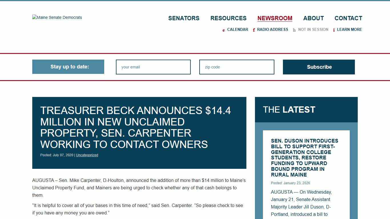 Treasurer Beck announces $14.4 million in new unclaimed property, Sen. Carpenter working to contact owners - Maine Senate Democrats