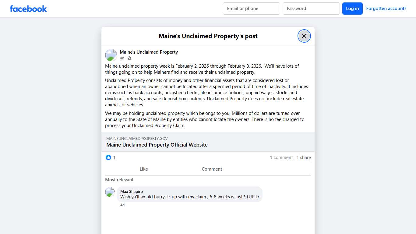 Maine unclaimed property week... - Maine's Unclaimed Property Facebook